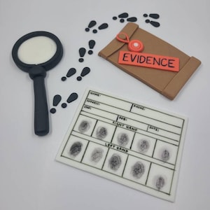 Fondant Detective Cake Toppers - Fondant Crime Scene - Fondant Escape Room - Fondant CSI Inspired - Graduation Party