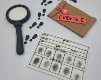 Fondant Detective Cake Toppers - Fondant Crime Scene - Fondant CSI Inspired - Graduation Party