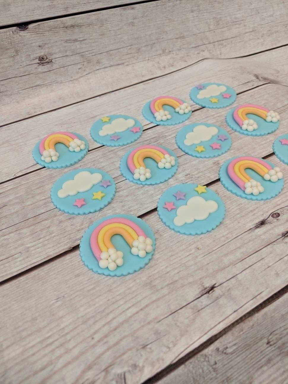 Fondant Rainbow Cupcake Toppers Rainbow and Clouds Rainbow Etsy