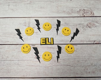 Fondant Lightning Bolts - Fondant Smiley Faces - Fondant Name - Lightning Bolts - Fondant Custom Name