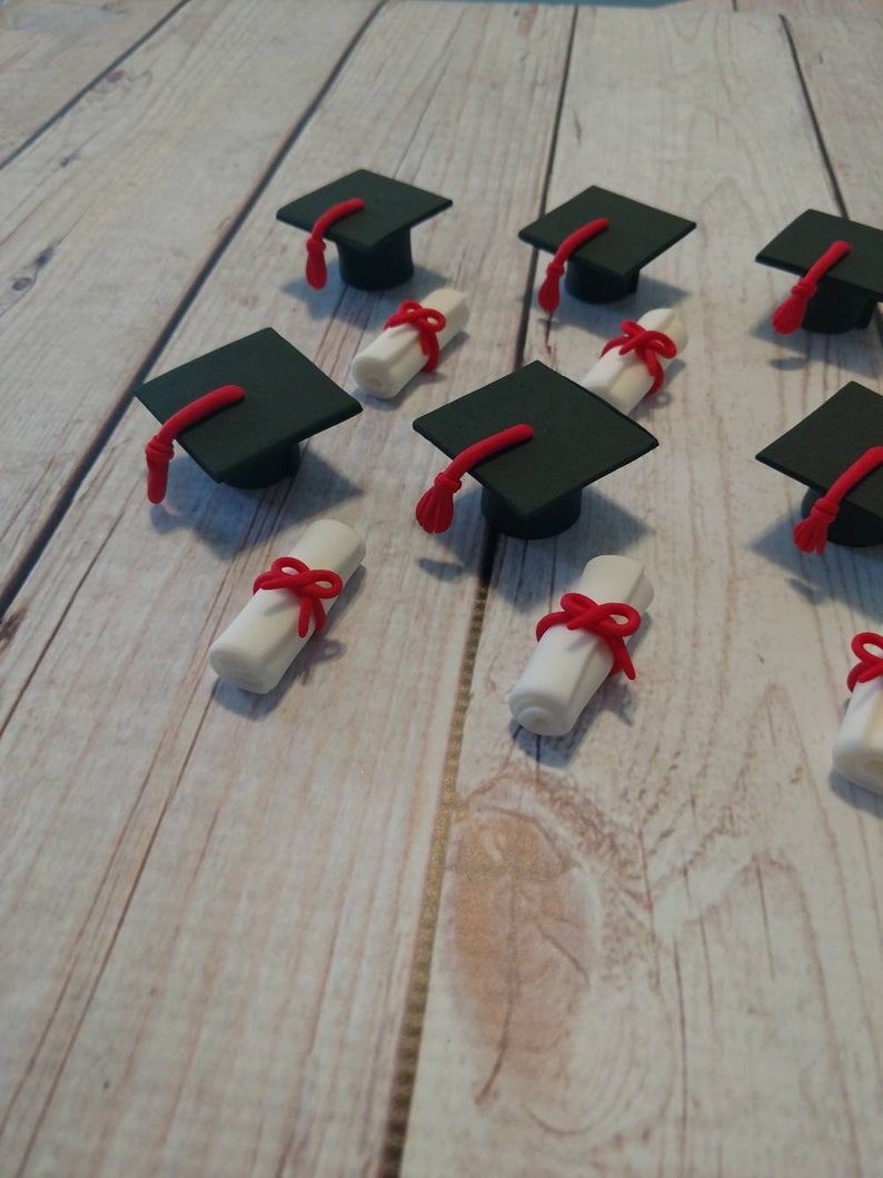 Customizable Cake Topper Graduation Cake and Cupcakes Graduation Party Set of 12 Black Graduation Cap and Diploma Cake Toppers
