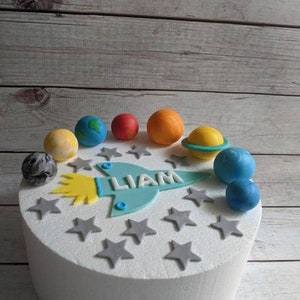 Fondant Planets - Fondant Rocket - Fondant Space Cake Toppers - Planet Cake Toppers - Planet Cake - Fondant Solar System - Fondant Stars