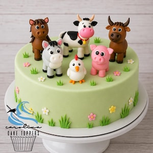 Fondant Farm Animals - Fondant Farm Cake Topper Fondant Pig Cow Sheep Horse Chicken - Farm Party Toppers - Fondant Barnyard Animals - Style2