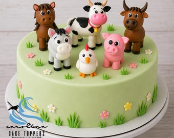 Fondant Farm Animals - Fondant Farm Cake Topper Fondant Pig Cow Sheep Horse Chicken - Farm Party Toppers - Fondant Barnyard Animals - Style2