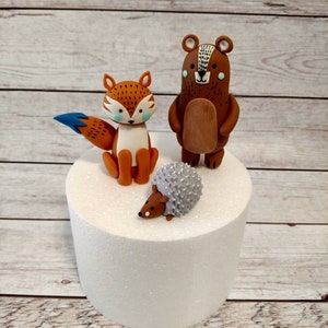 Fondant Woodland Cake Toppers- Tribal Cake Toppers - Fondant Fox Bear Hedgehog - Baby Shower - 1st Birthday - Woodland Birthday - Style 8