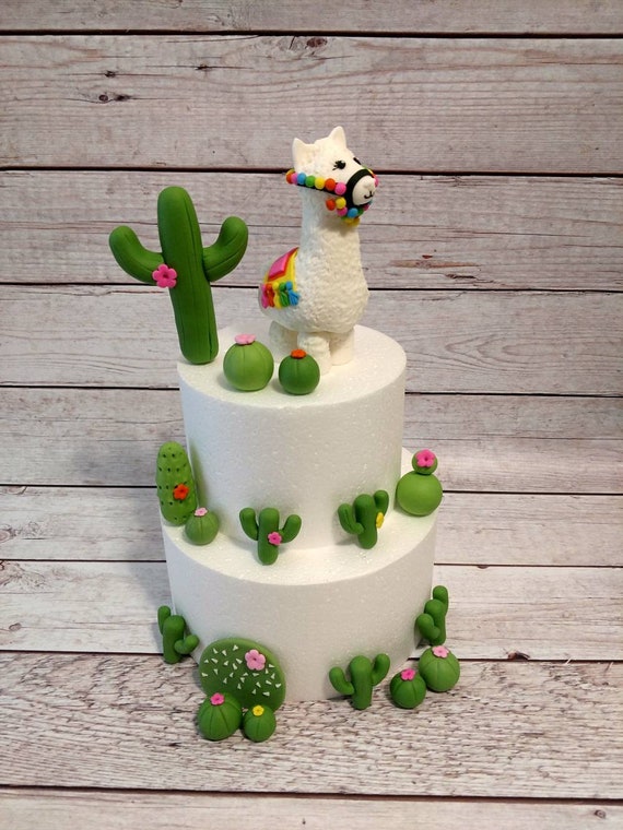 Fondant Llama And Cactus Cake Toppers Llama Cake Topper Etsy