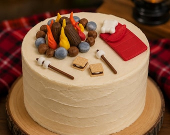 Fondant Camping Cake Topper - Father's Day Cake - Camper's Cake - Camp Theme Cake Topper - Camping Birthday - Fondant Fire Rocks