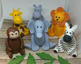 Fondant Safari Animals Cake Toppers- Fondant Animals Fondant Jungle Animals- Fondant Zebra Giraffe Lion Monkey Hippo Elephant - Safar Party