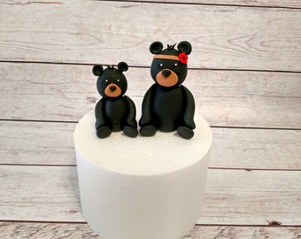 Fondant Mom and Baby Bear Cake Toppers- Fondant Black Bear - Woodland Party - Fondant Decor - Baby Shower - Mother's Day - Bear Cake Toppers