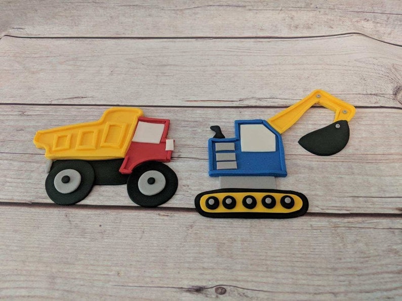 Construction Cake Topper Set - Fondant Bulldozer - Construction Cake - Boys Birthday - Father's Day Cake - Fondant Escavator image 1