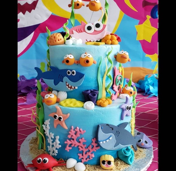 Fondant Shark Cake Toppers Fondant Sea Creatures Baby Etsy