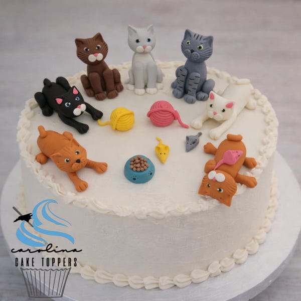 Fondant Cat Cake Toppers- Fondant Cats - Cat Lover Party - Cat and Mouse Cake Toppers