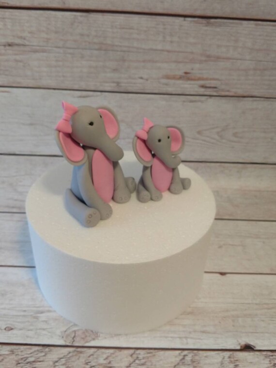 Fondant Mom and Baby Elephant Cake Toppers- Fondant Elephant Party  Fondant Decor Baby Shower Mother's Day Mom and Me