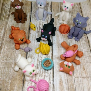 Fondant Cat Cake Toppers- Fondant Cats - Cat Lover Party - Cat and Mouse Cake Toppers