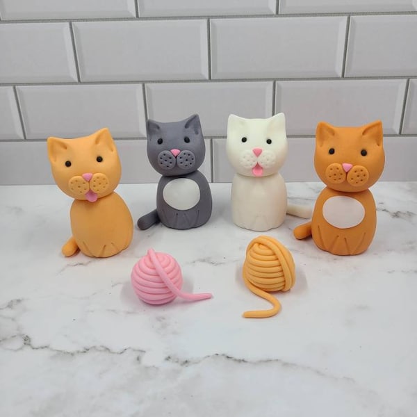 Fondant Cat Cake Toppers- Fondant Cats - Cat Lover Party - Cat and Mouse Cake Toppers - Style 2