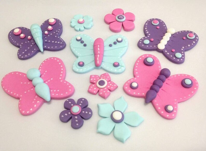 Fondant Butterflies Fondant Flowers Butterfly Cake Topper Etsy