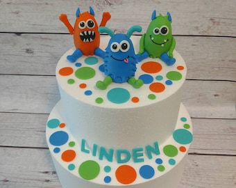 Fondant Monster Cake Toppers - Monster Cake - Fondant Monster Toppers - Little Monsters Theme - Monsters