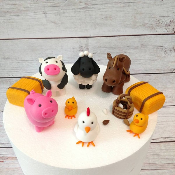 Fondant Farm Animals - Fondant Farm Cake Topper Fondant Pig Cow Sheep Horse Chicken - Farm Party Toppers - Farm - Fondant Barnyard Animals