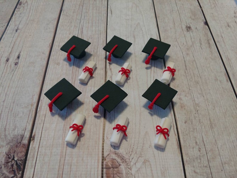 Customizable Cake Topper Graduation Cake and Cupcakes Graduation Party Set of 12 Black Graduation Cap and Diploma Cake Toppers