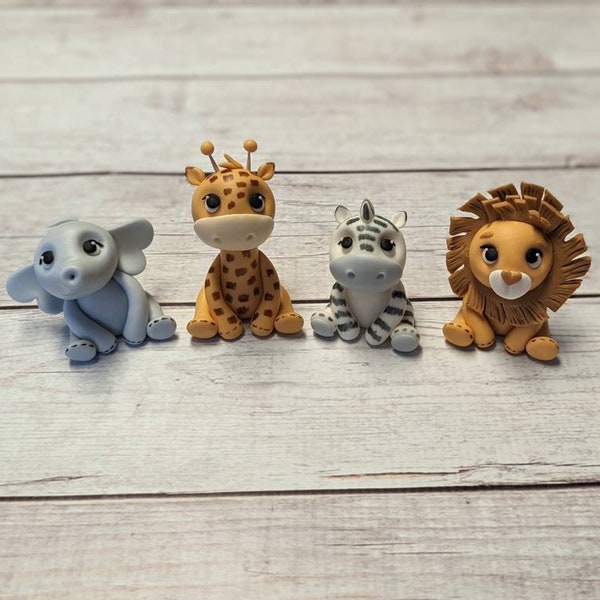 Fondant Safari Animals Cake Toppers- Fondant Animals Fondant Jungle Animals- Fondant Giraffe Lion Zebra Elephant - Safari Party - Style 4