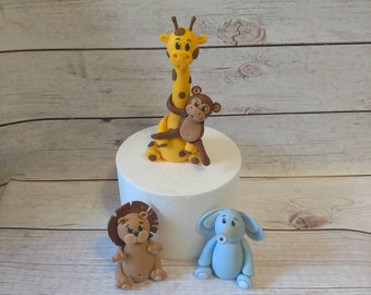 Fondant Safari Animals Cake Toppers- Fondant Animals Fondant Jungle Animals- Fondant Elephant Giraffe Monkey Lion - Style 3