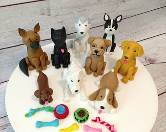 Fondant Dog Cake Toppers- Fondant Dogs - Dog Lover Party - German Shepherd - Husky - Yellow Lab - Beagle - Bulldog - Dachshund - Custom Dogs