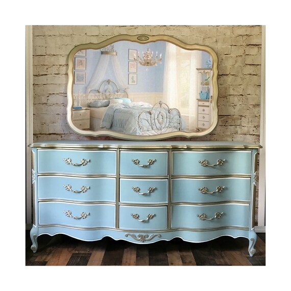 Sold Painted Blue Vintage 9 Drawer French Provincial Dresser Etsy