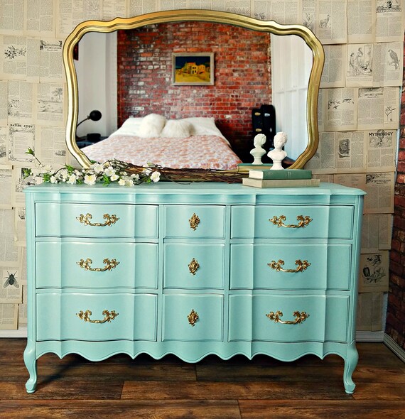 Sold Painted Aquamarine Mint Vintage French Provincial 9 Etsy