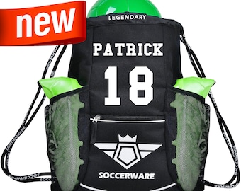 Soccer Bag Backpack - Personalized  | XL Capacity | Fits Soccer Ball, Shoes, Shin Guards | Kids Boys & Girls | Washable