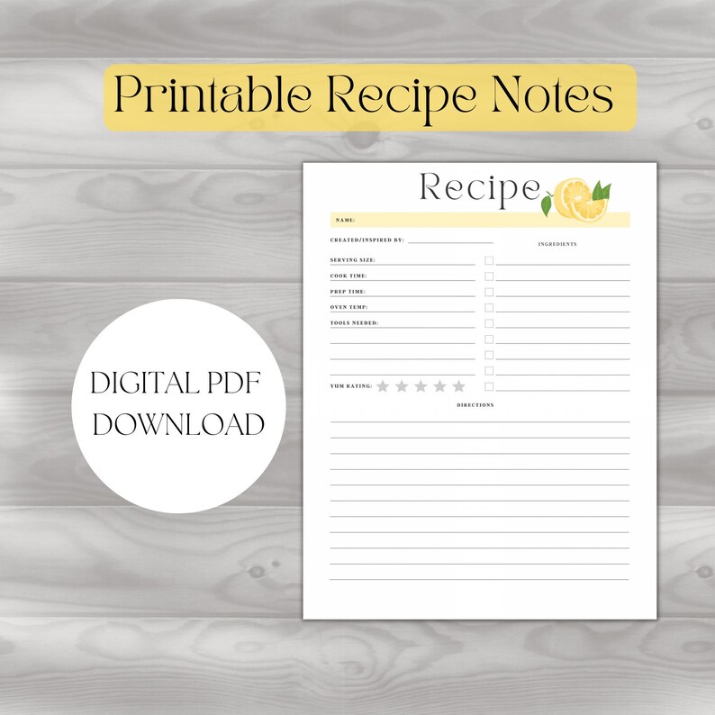 Printable Recipe Card, Recipe Template, Minimal Sheet Template, Recipe ...