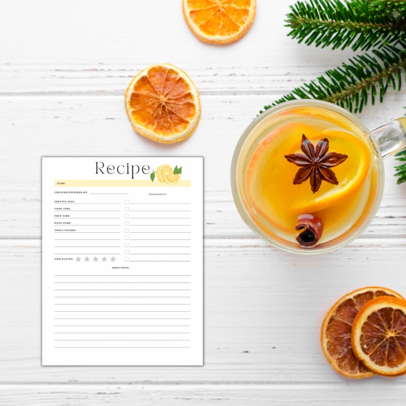 Printable Recipe Card, Recipe Template, Minimal Sheet Template, Recipe ...