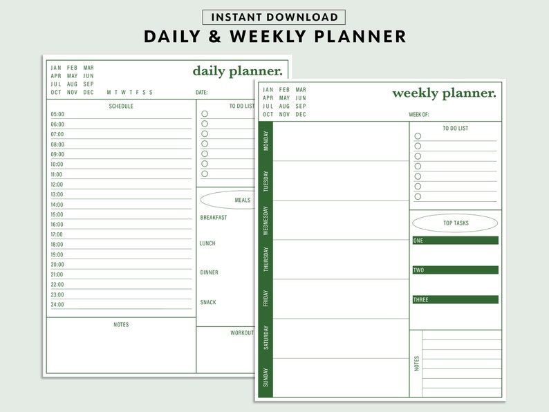 Daily Planner Bundle, Productivity Planner, Instant Download, Digital