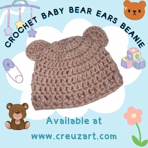 Baby Bear Beanie, Hat with ears, Cute Bear Beanie, Newborn image 1