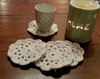 Crochet Flower Coaster Set of 4 pcs Off-White Color Handmade