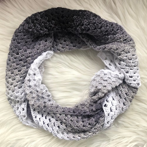 Finished buying Handmade Crochet Shawl, Black, Grey, White Ombre Wrap, Cotton Yarn, Triangle Shawl