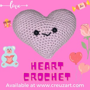 Crocheted Kawaii Heart, Pink/Purple Heart Amigurumi Plushies Toy