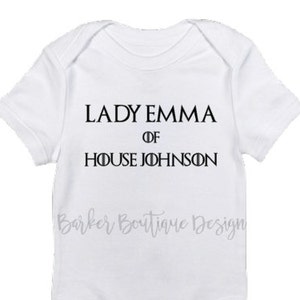 Lady or Lord of House Personalized Baby Bodysuit Game of Thrones image 1