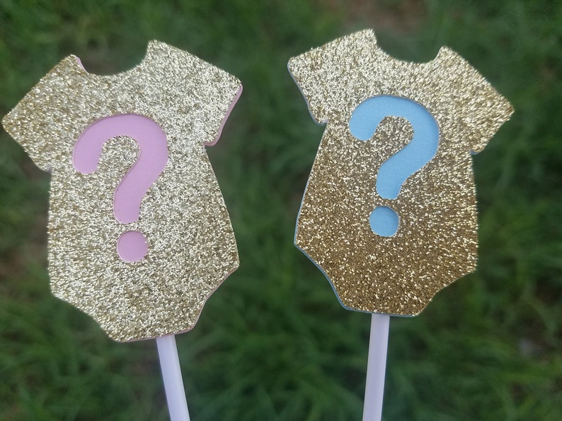 Gender Reveal Cupcake Toppers Gender Reveal Decor Gold Etsy