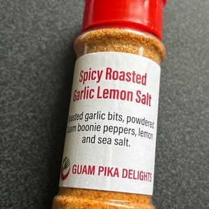 Roasted Garlic, LEMON and Guam Boonie Pepper infused sea salt - table seasoning - 3 ounces