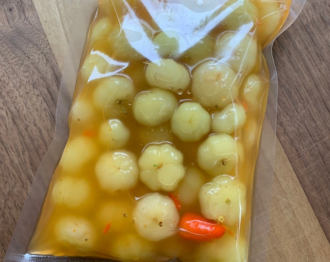 Pickled Iba Eba With Real Guam Boonie Pepper 6 Oz. Dry Weight. Total