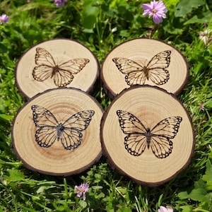 Butterfly Laser Engraved Pollinator Coaster – Rustic Decor – Nature Inspired Gift – Handmade Wood Drinkware - Wood Coaster - Cottagecore