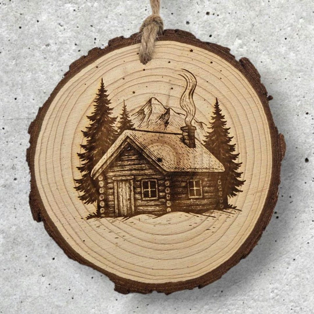 Cabin Rustic Wood Slice Ornament – Engraved Wood Round – Natural Wooden ...