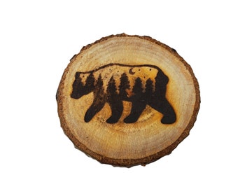 Bear wood slice magnet