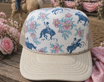 Country western flower rodeo print trucker hat, trucker hat for women, womens hats, horse hat, trucker hats, cowgirl hat, western gift