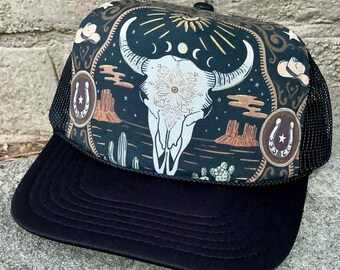 Unisex country western print trucker hat, trucker hat for women, womens hats, cowboy hat, trucker hats, cowgirl hat, western gift
