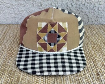 Upcycled patchwork quilt square hat, hats for women, baseball hat women, baseball cap, quilt hat, upcycled, gift for women, checker print