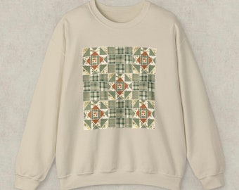 Flower plaid patchwork quilt printed sweatshirt, sweatshirt women, quilt sweatshirt, boho sweatshirt, trendy sweatshirt, gift for women