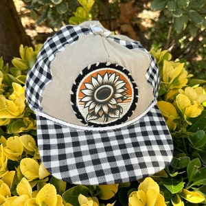 Upcycled sunflower patchwork hat, flower hat, sunflower, hat for women, baseball hat, baseball cap, boho hat, gift for women, women’s hats
