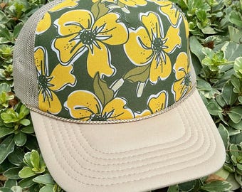 Unisex flower print trucker hat, trucker hat for women, womens hats, flower hat, trucker hats, gift