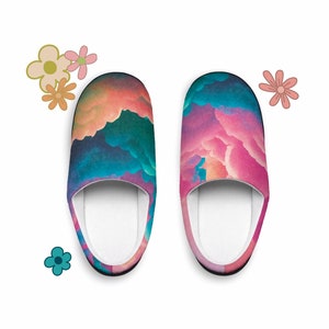 Womens tie dye cloud printed slippers, slippers with soles, womens slippers, house slippers, slippers for women, gift for women, teen gift